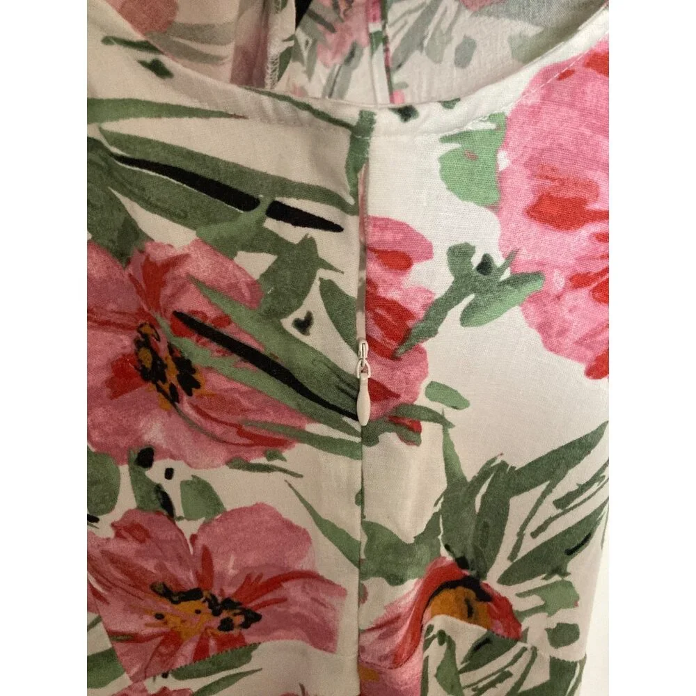 T Tahari  Hibiscus Pink and Green Linen Sleeveless Floral Dress Varies NWT - Picture 5 of 10